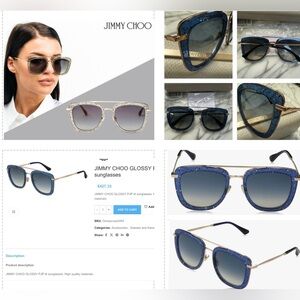 JIMMY CHOO PILOT AVIATORS IN SPARKLING BLUE GLITTER INFUSED FRAMES.